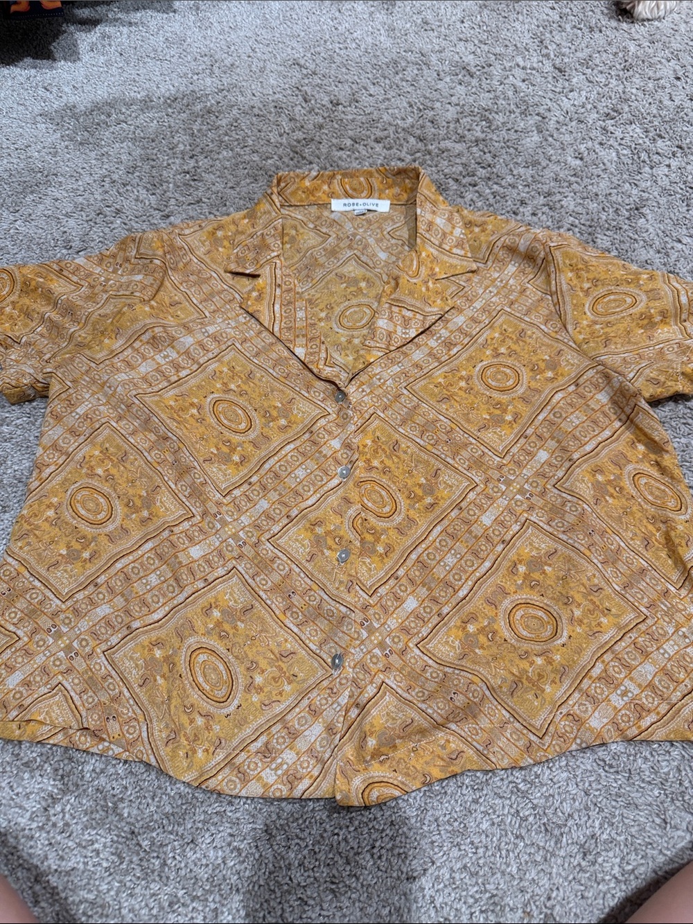 Rose & Olive Yellow Paisley Short-Sleeve Button-Up Shirt